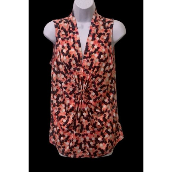 Kasper Womens Abstract V Neck Tank Top Size L Multicolor Sleeveless - Picture 3 of 10